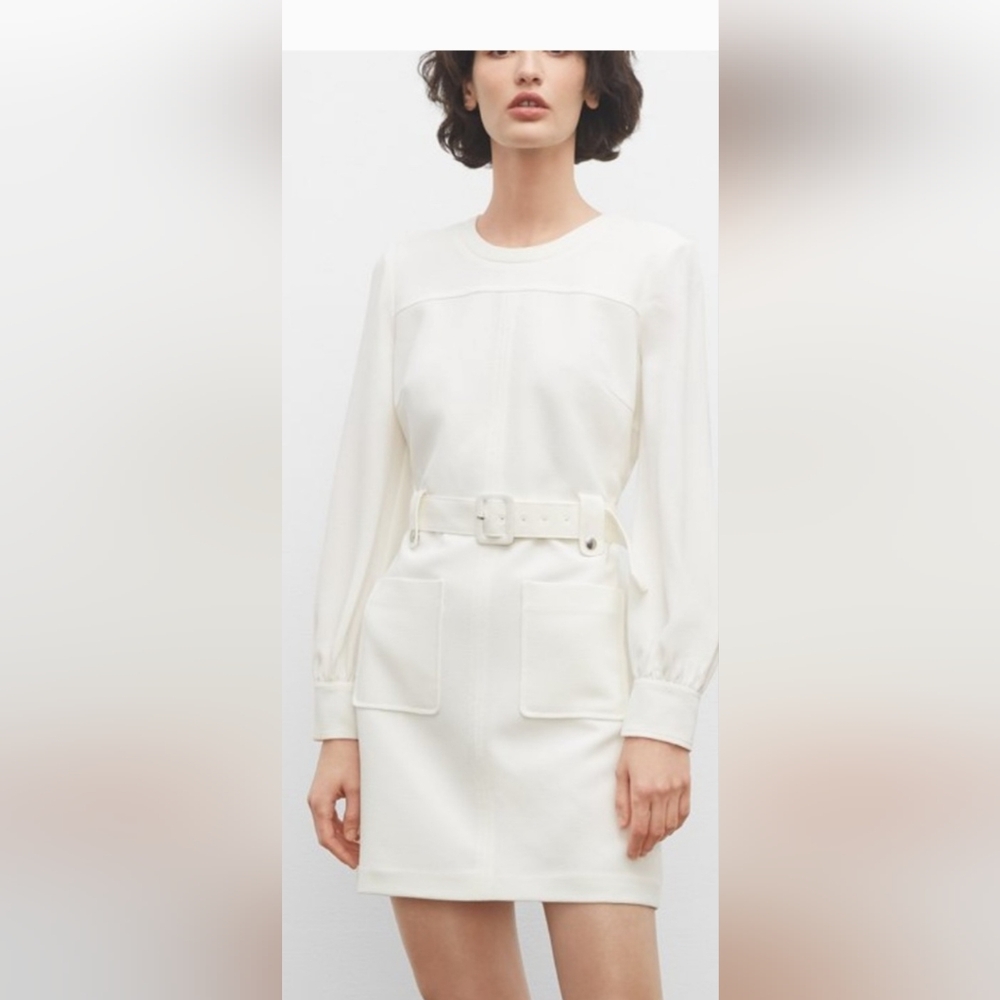 CLUB DE MONACO Elegant White Belted Dress